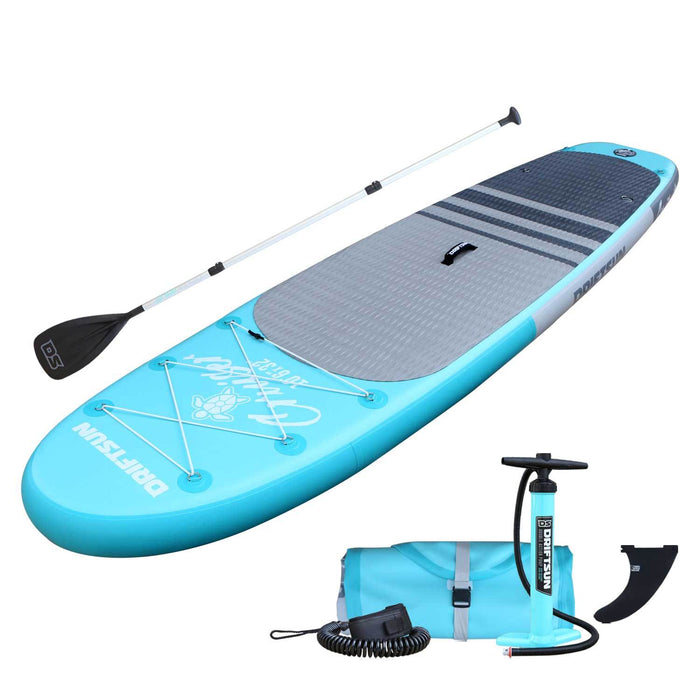 Angled view of Driftsun Inflatable Paddleboard Entry Level Cruiser with High Volume Pump