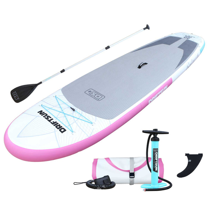 Driftsun 11-Foot Inflatable Stand-Up Extra Wide Balance Pink Paddle-Board with High Volume Pump and Collapsible Aluminum Paddle
