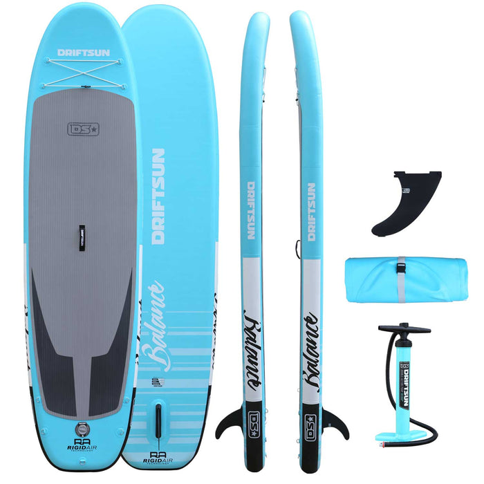 Driftsun 11 Foot Extra Wide Stable Inflatable Paddle Board, Yoga Balance Stand Up SUP Package with Travel Backpack, Adjustable Paddle, Coil Leash