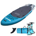 angled view of Driftsun ISUP Orka Teal with fin and pump