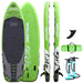 Driftsun Orka ISUP 12' Green front, back, side, and rolled up with fin and pump