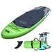 angled view of Driftsun Orka ISUP 12' Green with fin and pump and rolled up paddle