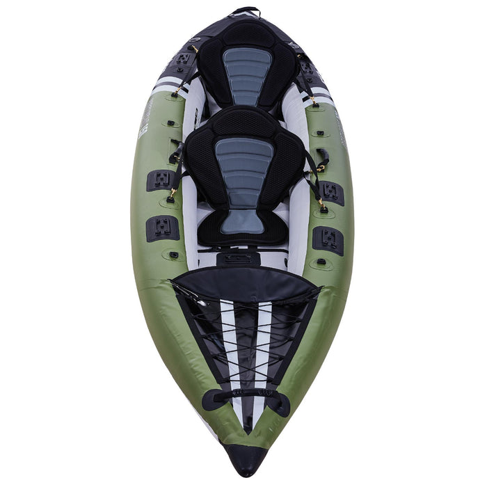  Elkton Outdoors Cormorant 2 Person Tandem Inflatable Fishing  Kayak, 10-Foot with EVA Padded Seats, Includes 2 Active Fishing Rod Holder  Mounts, 2 Aluminum Paddles, Double Action Pump and More : Sports & Outdoors