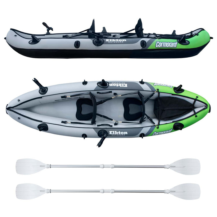 Elkton Outdoors Cormorant 2 Person Tandem Inflatable Fishing Kayak, 10-Foot